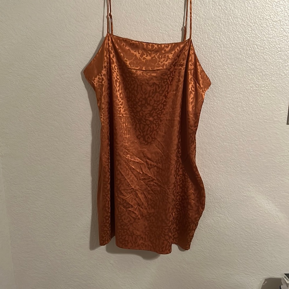 Burnt orange, leopard print, mini dress